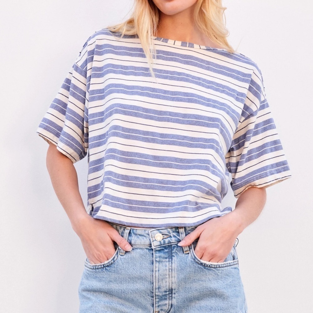 Sundry Harbor Stripe Boat Tee Shirt Size XS Blue